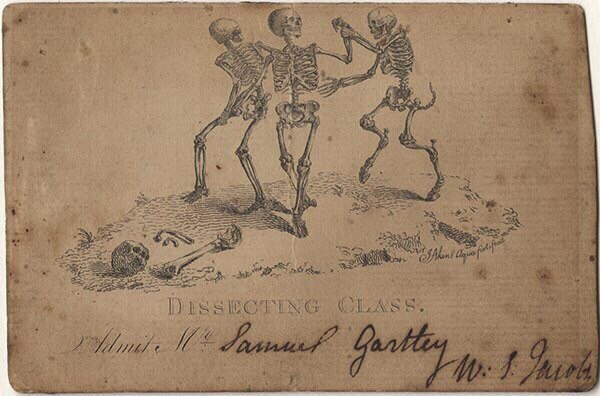 Билет на занятие по анатомии в морге для для студентов-медиков, 1800-е гг.США